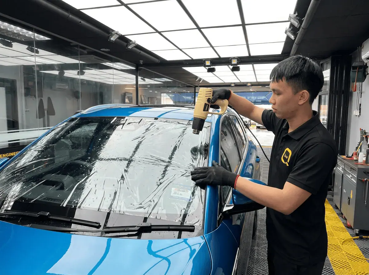 Pengecutan haba terkawal semasa pemasangan tinted pada BYD Atto 3