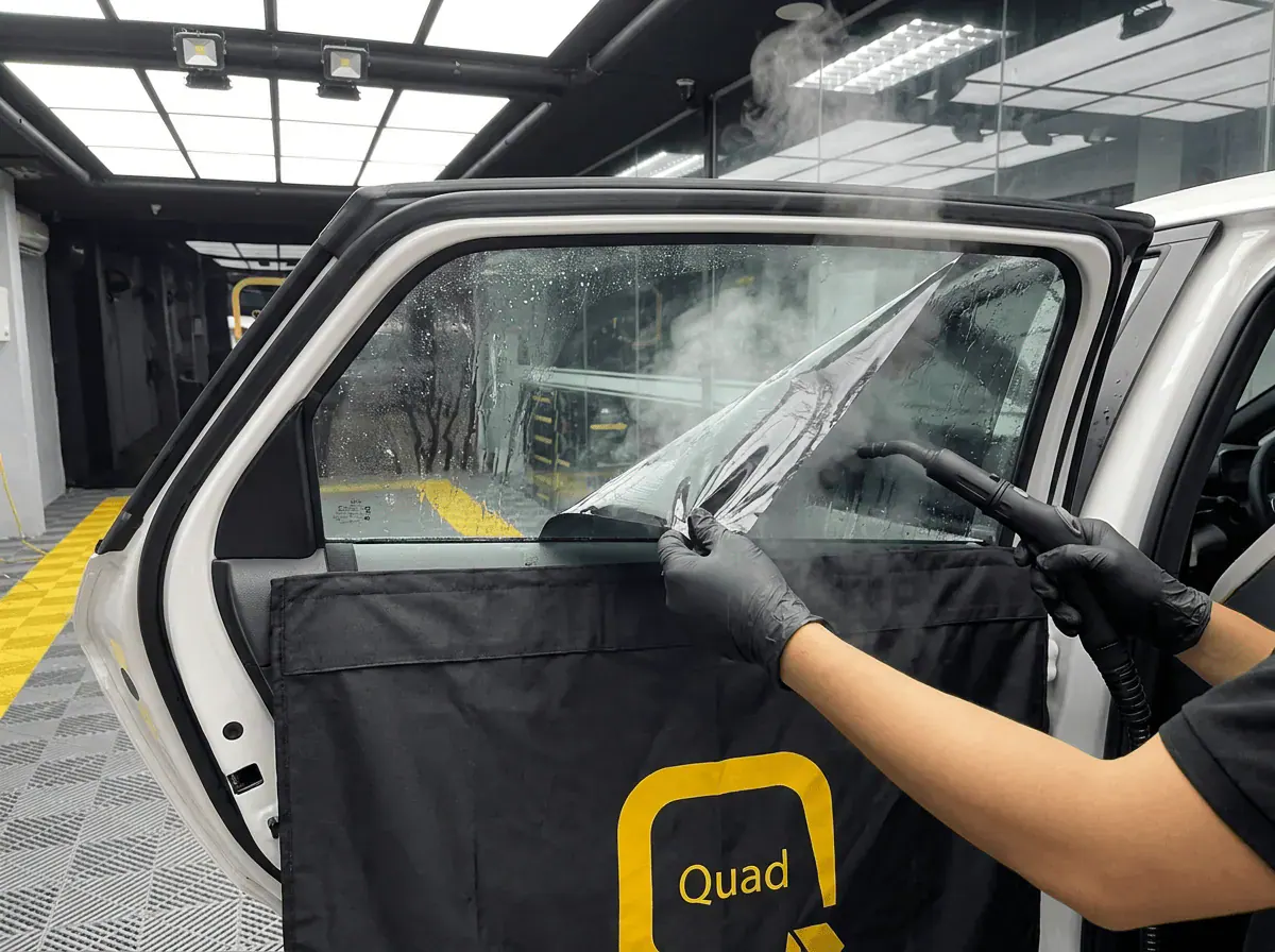 Menanggalkan tinted lama semasa pemasangan tinted pada BYD Dolphin