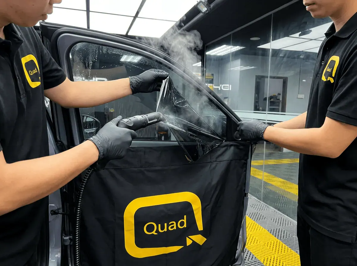 Menanggalkan tinted lama semasa pemasangan tinted pada BYD Seal