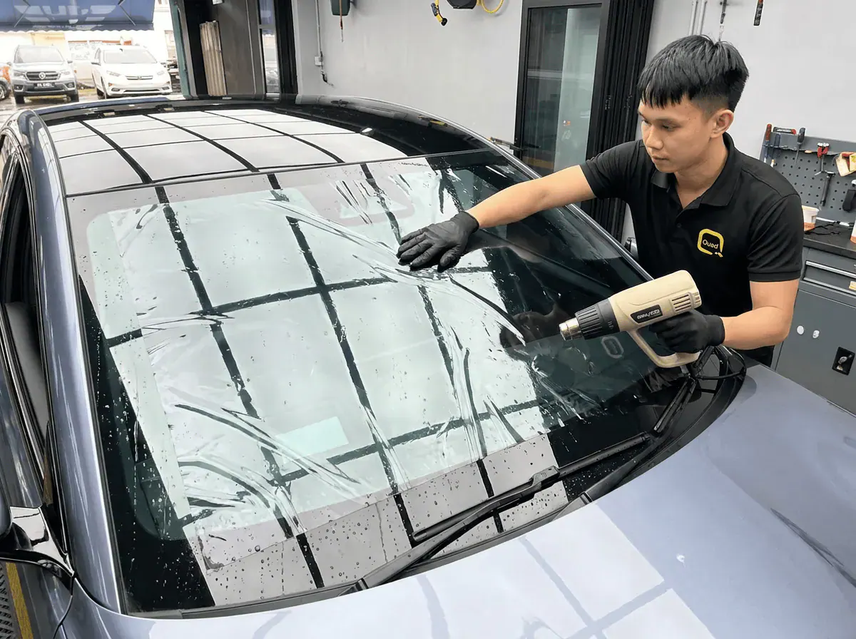Pengecutan haba terkawal semasa pemasangan tinted pada BYD Seal
