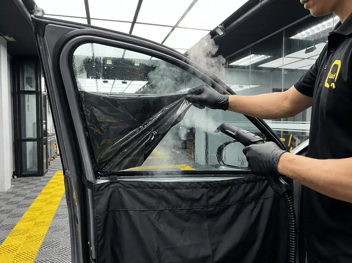 Menanggalkan tinted lama semasa pemasangan tinted pada BYD Sealion 7