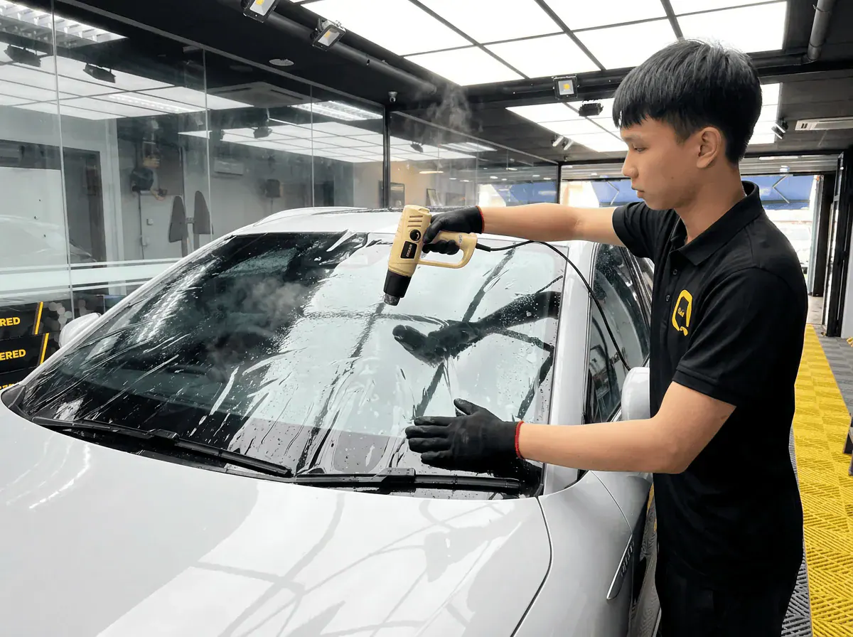 Pengecutan haba terkawal semasa pemasangan tinted pada BYD Sealion 7