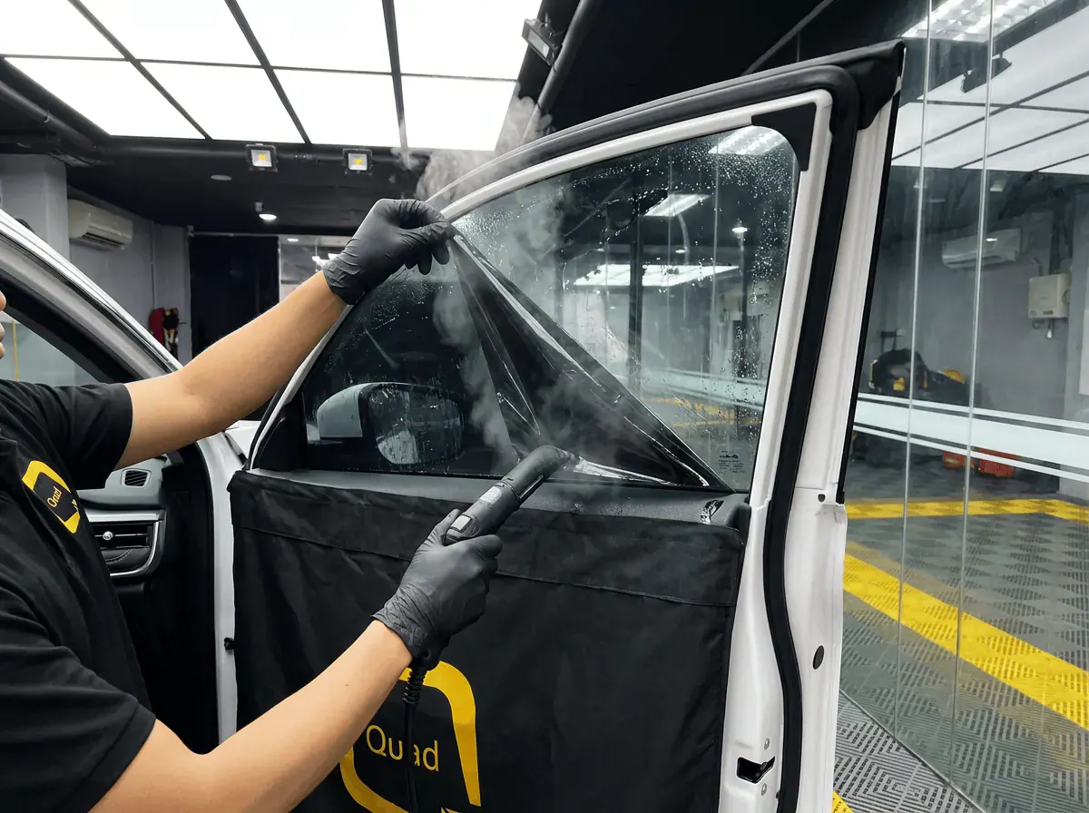 Menanggalkan tinted lama semasa pemasangan tinted pada Chery Tiggo 7 Pro