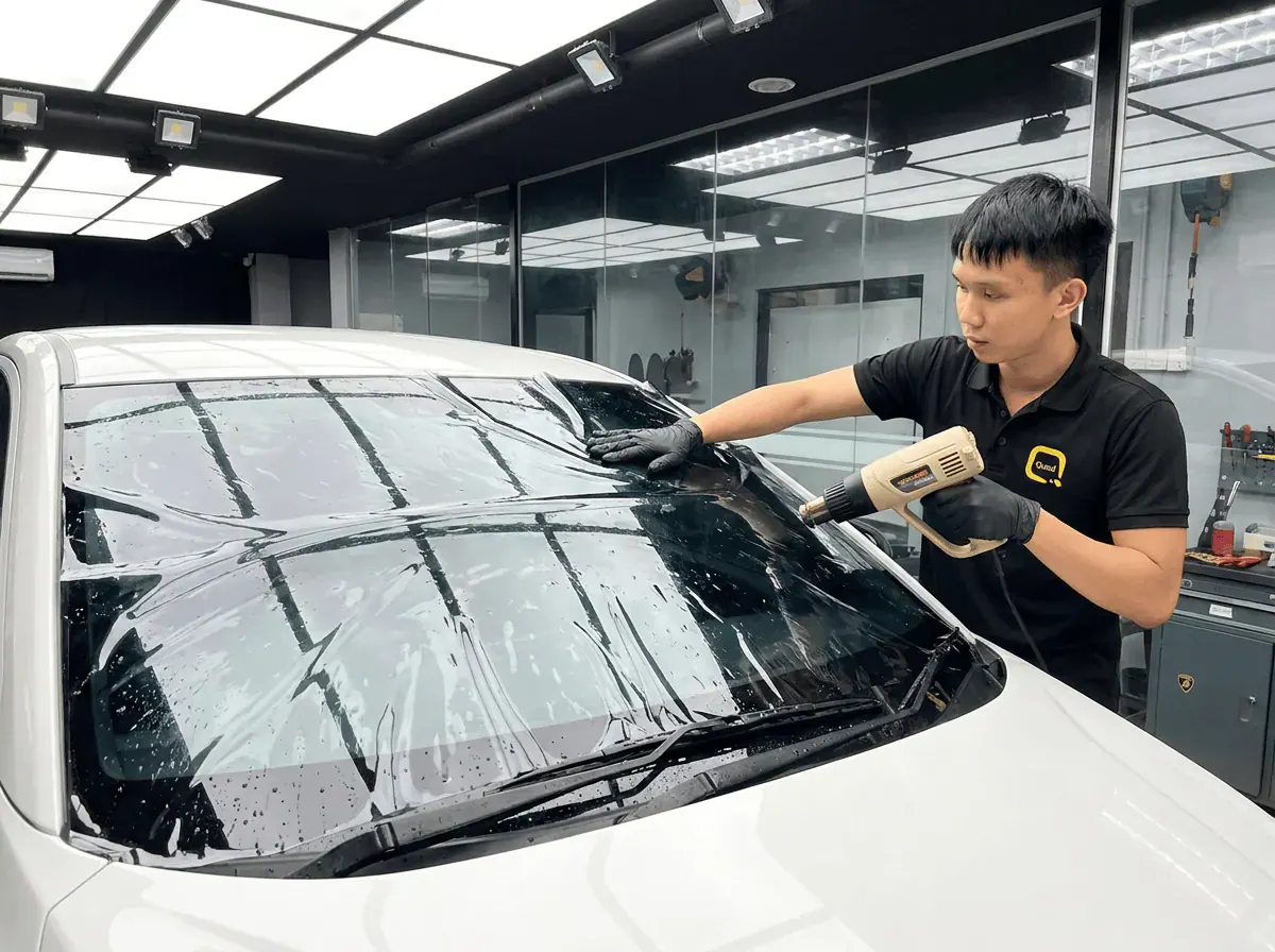 Pengecutan haba terkawal semasa pemasangan tinted pada Honda City