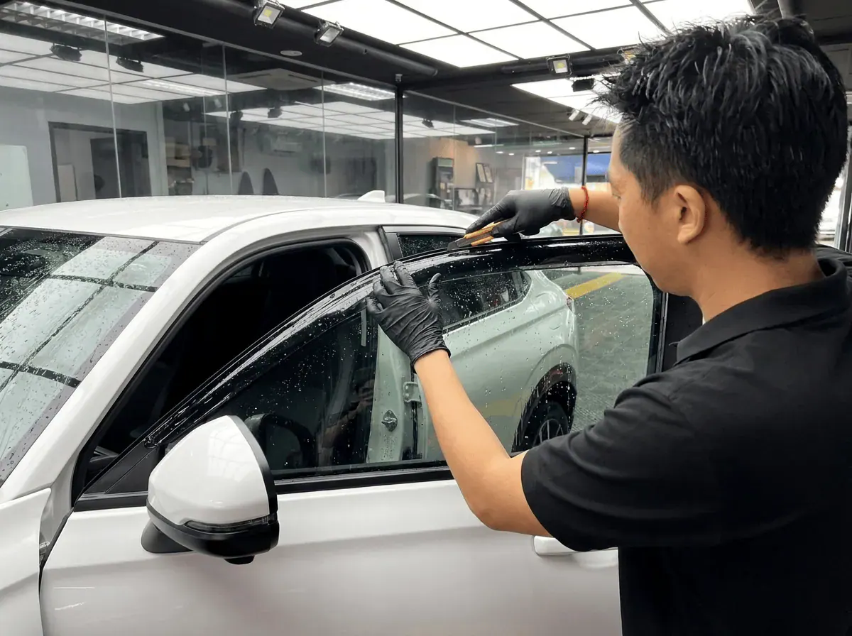 Pemotongan filem tepat semasa pemasangan tinted pada Honda HR-V