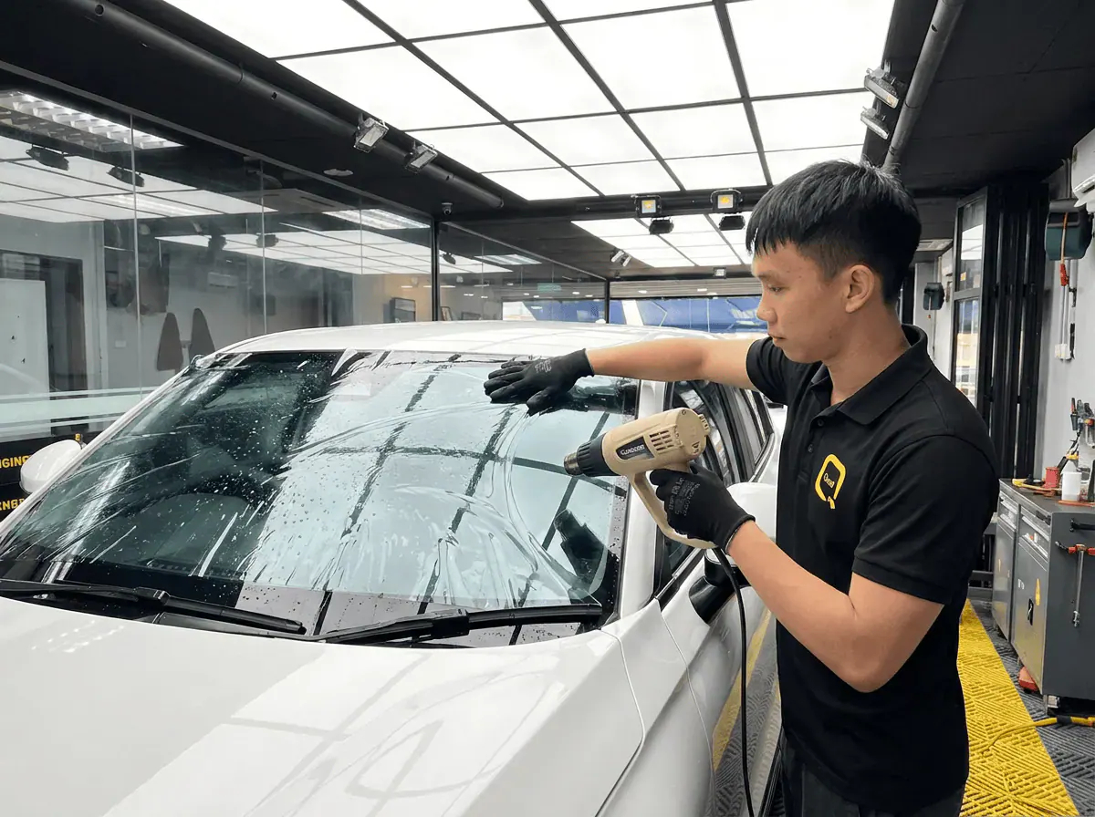 Pengecutan haba terkawal semasa pemasangan tinted pada Honda HR-V