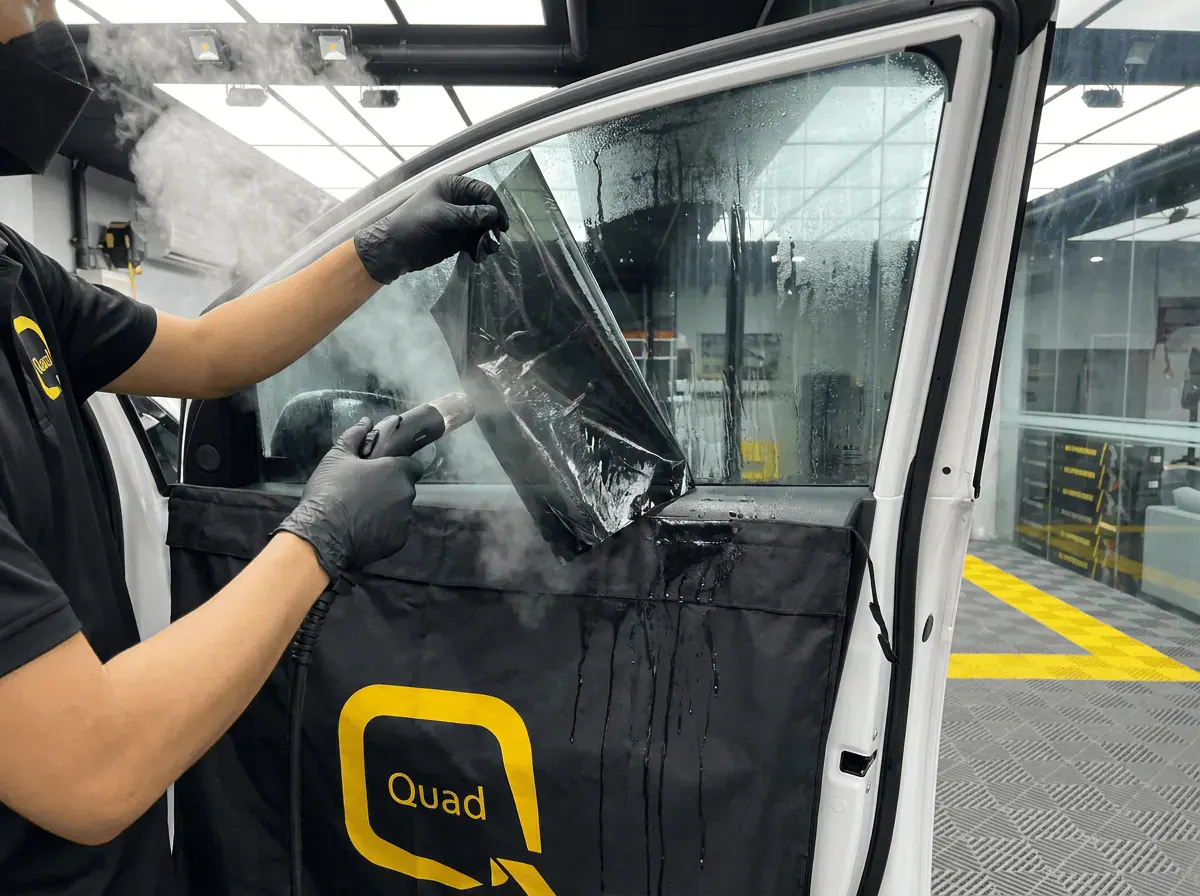 Menanggalkan tinted lama semasa pemasangan tinted pada Hyundai Stargazer