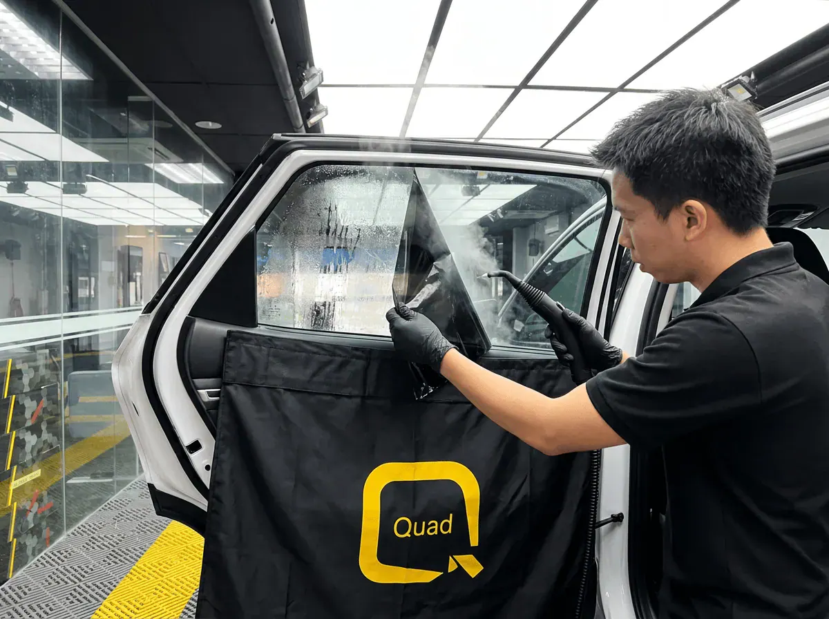 Menanggalkan tinted lama semasa pemasangan tinted pada Hyundai Tucson