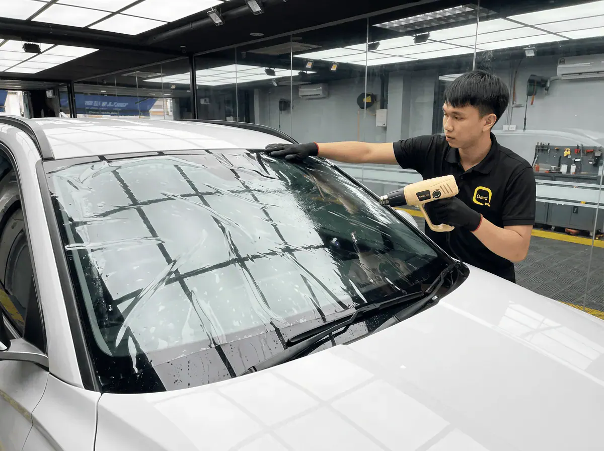 Pengecutan haba terkawal semasa pemasangan tinted pada Hyundai Tucson