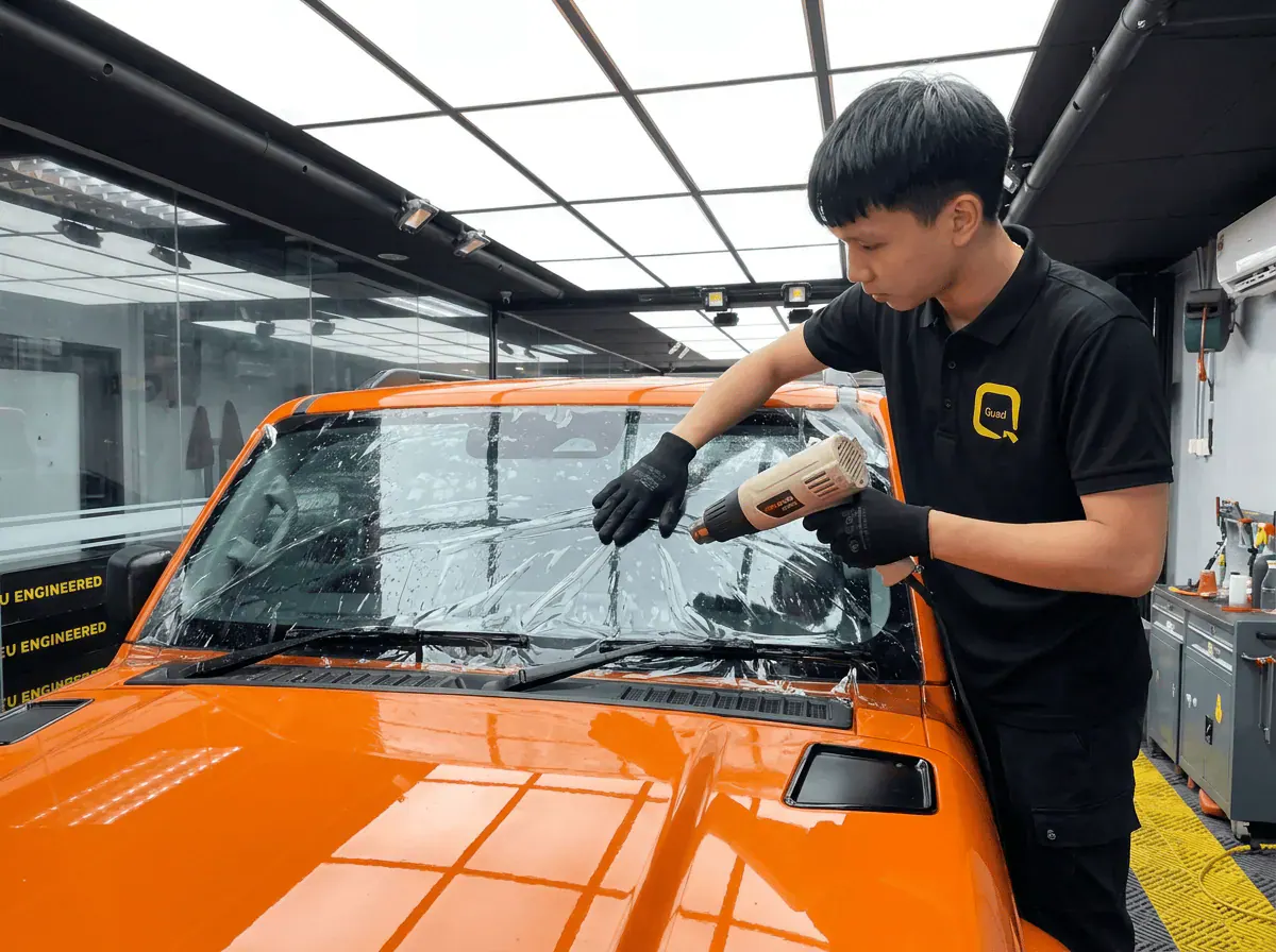 Pengecutan haba terkawal semasa pemasangan tinted pada iCAUR V23