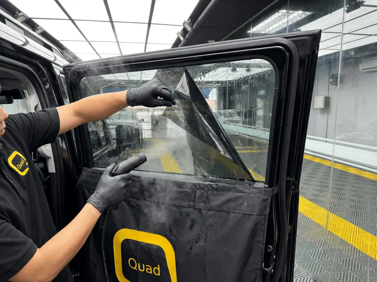 Menanggalkan tinted lama semasa pemasangan tinted pada Jetour T2