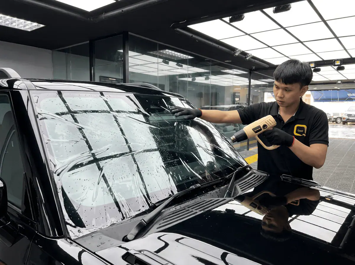 Pengecutan haba terkawal semasa pemasangan tinted pada Jetour T2