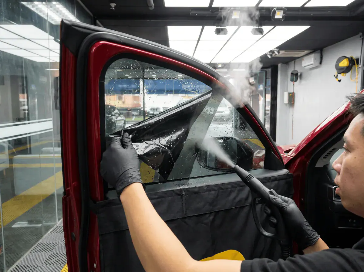 Menanggalkan tinted lama semasa pemasangan tinted pada Mazda CX-5