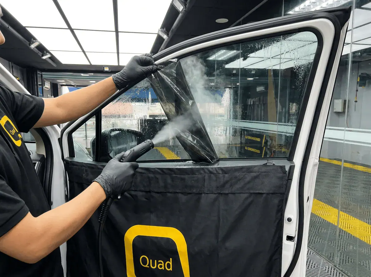 Menanggalkan tinted lama semasa pemasangan tinted pada Mitsubishi Xpander