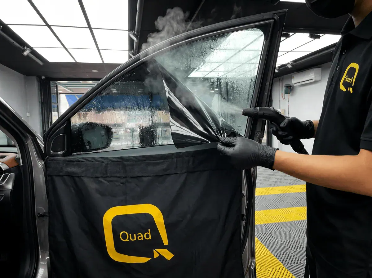 Menanggalkan tinted lama semasa pemasangan tinted pada Proton X50