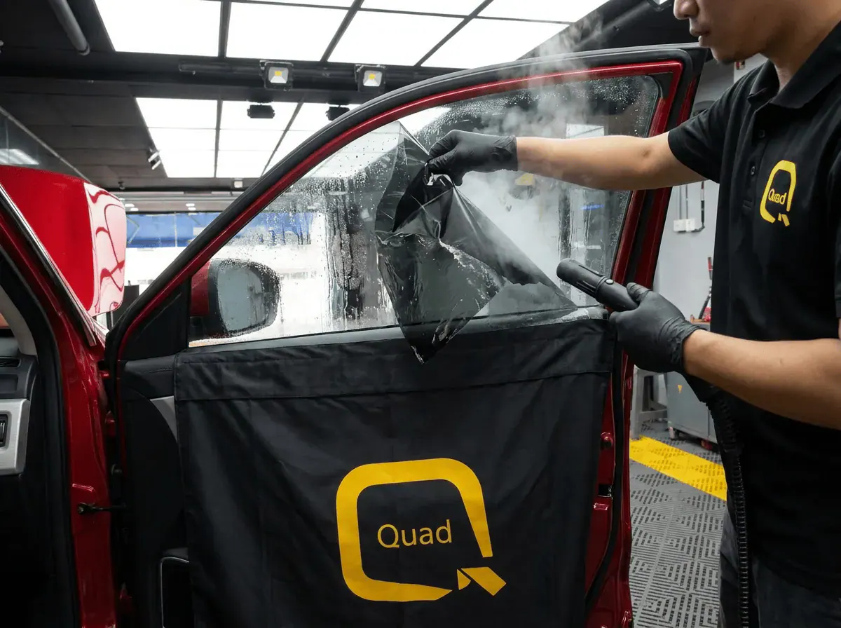 Menanggalkan tinted lama semasa pemasangan tinted pada Proton X70