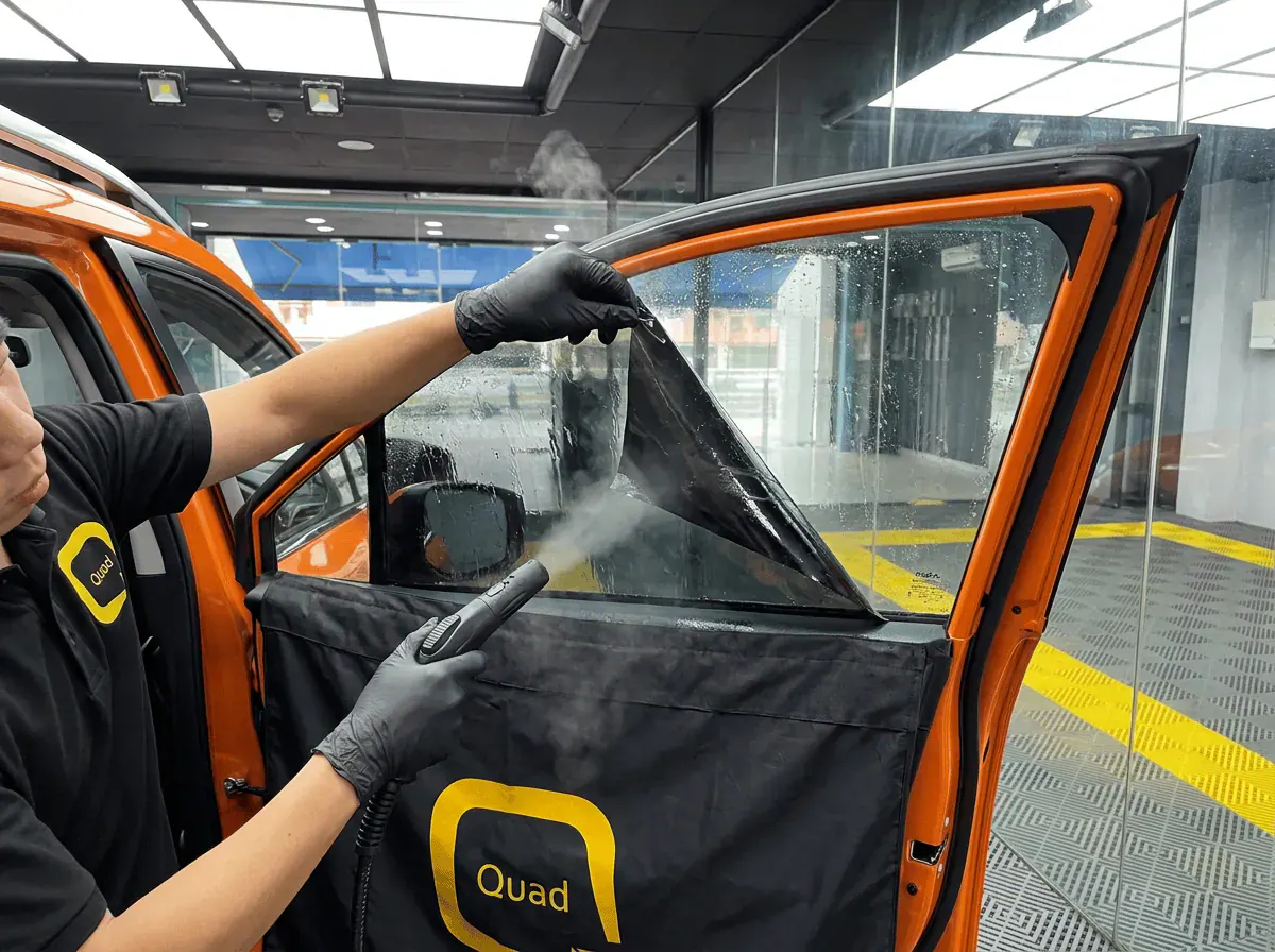 Menanggalkan tinted lama semasa pemasangan tinted pada Subaru Crosstrek