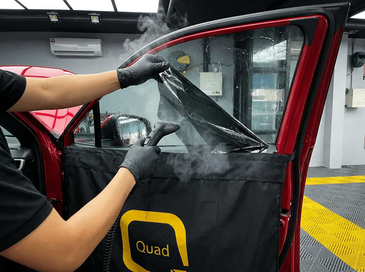 Menanggalkan tinted lama semasa pemasangan tinted pada Toyota Corolla Cross