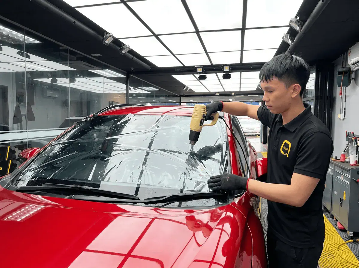Pengecutan haba terkawal semasa pemasangan tinted pada Toyota Corolla Cross