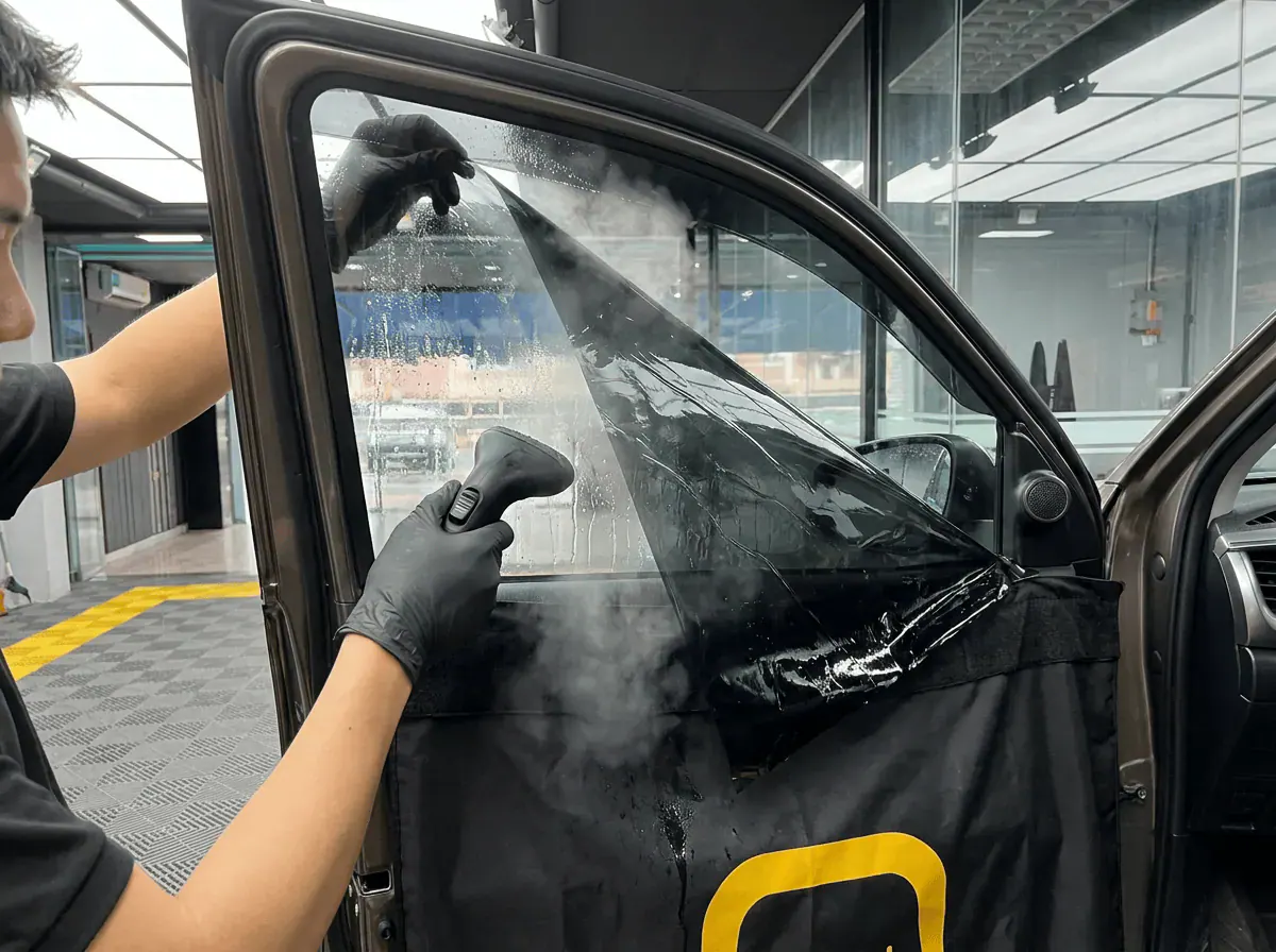 Menanggalkan tinted lama semasa pemasangan tinted pada Toyota Hilux
