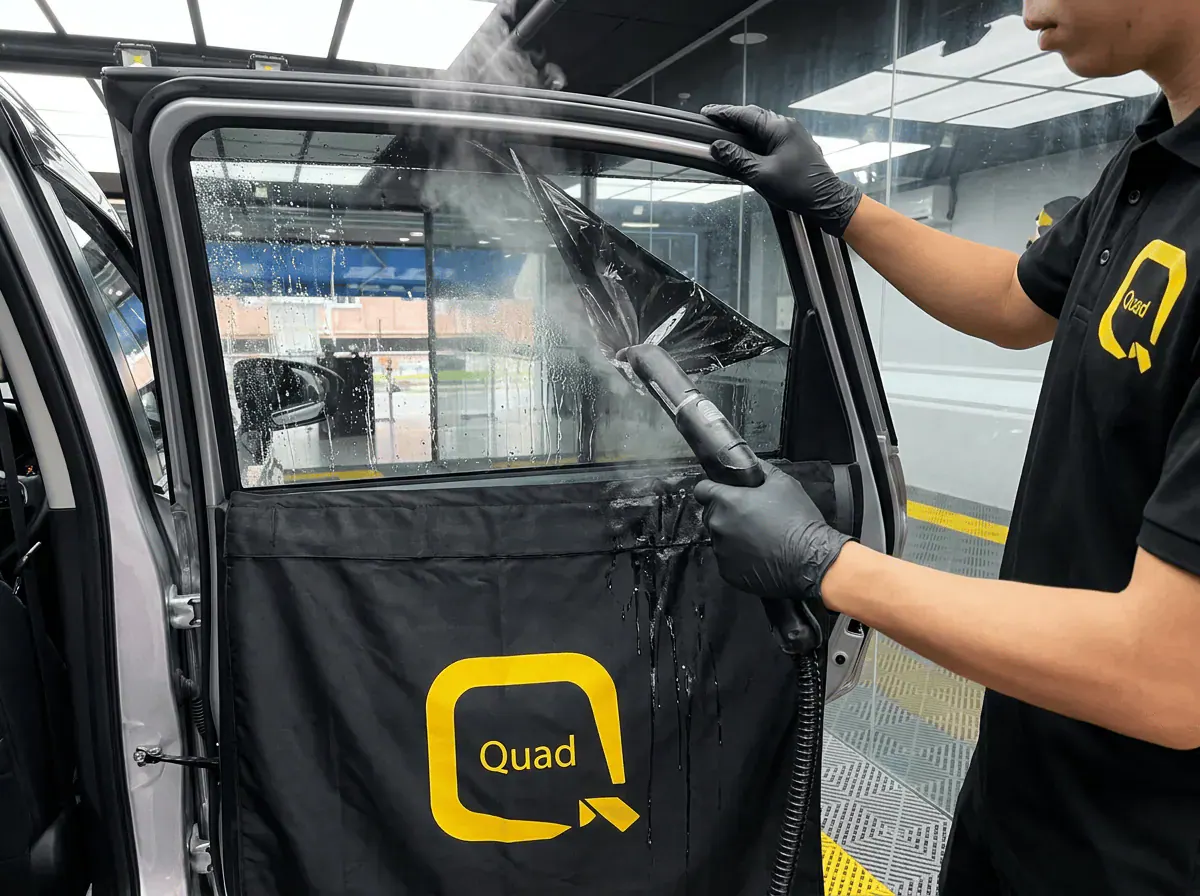 Menanggalkan tinted lama semasa pemasangan tinted pada Toyota Veloz