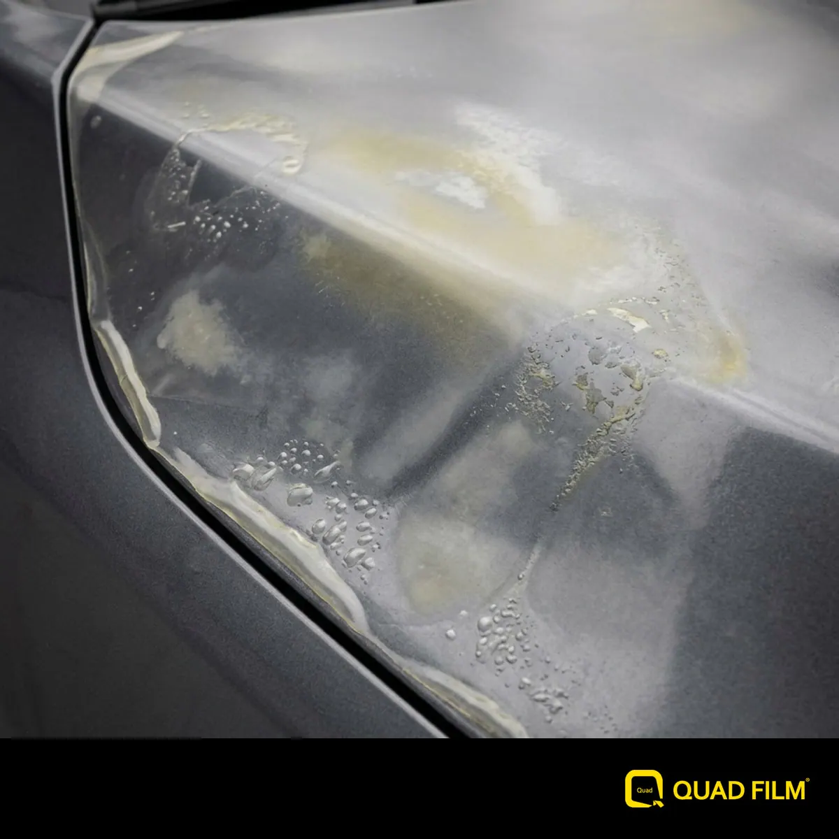 Five signs of PPF hydrolysis including yellowing, hazing, peeling, bubbling and sticky residue.