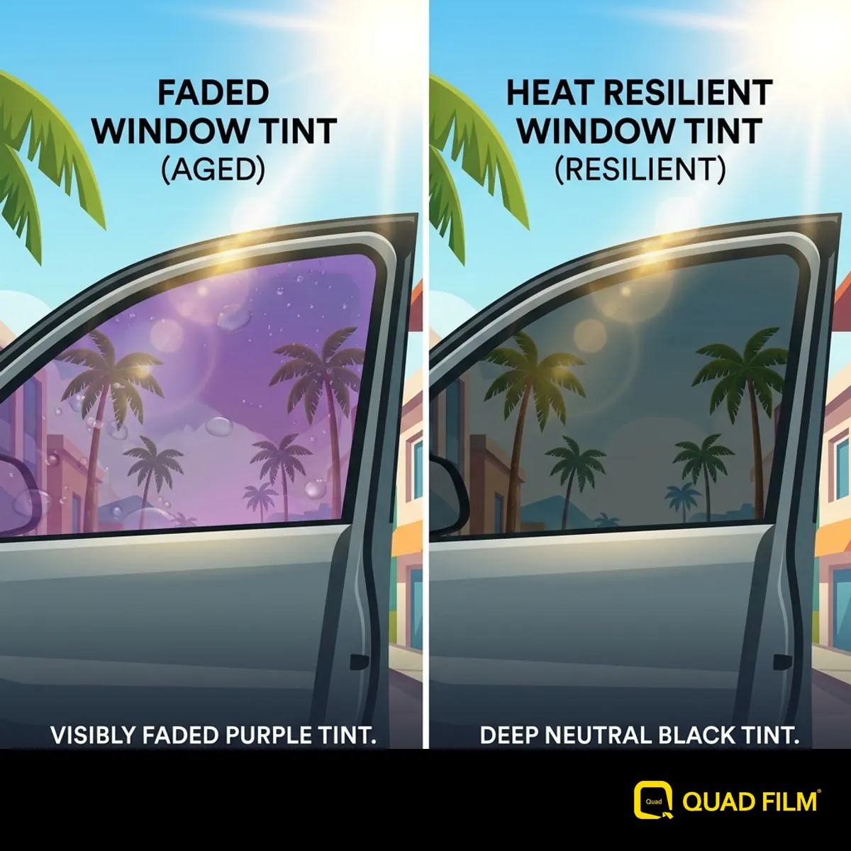 "Faded purple tint versus a film that holds its colour in Malaysian heat."