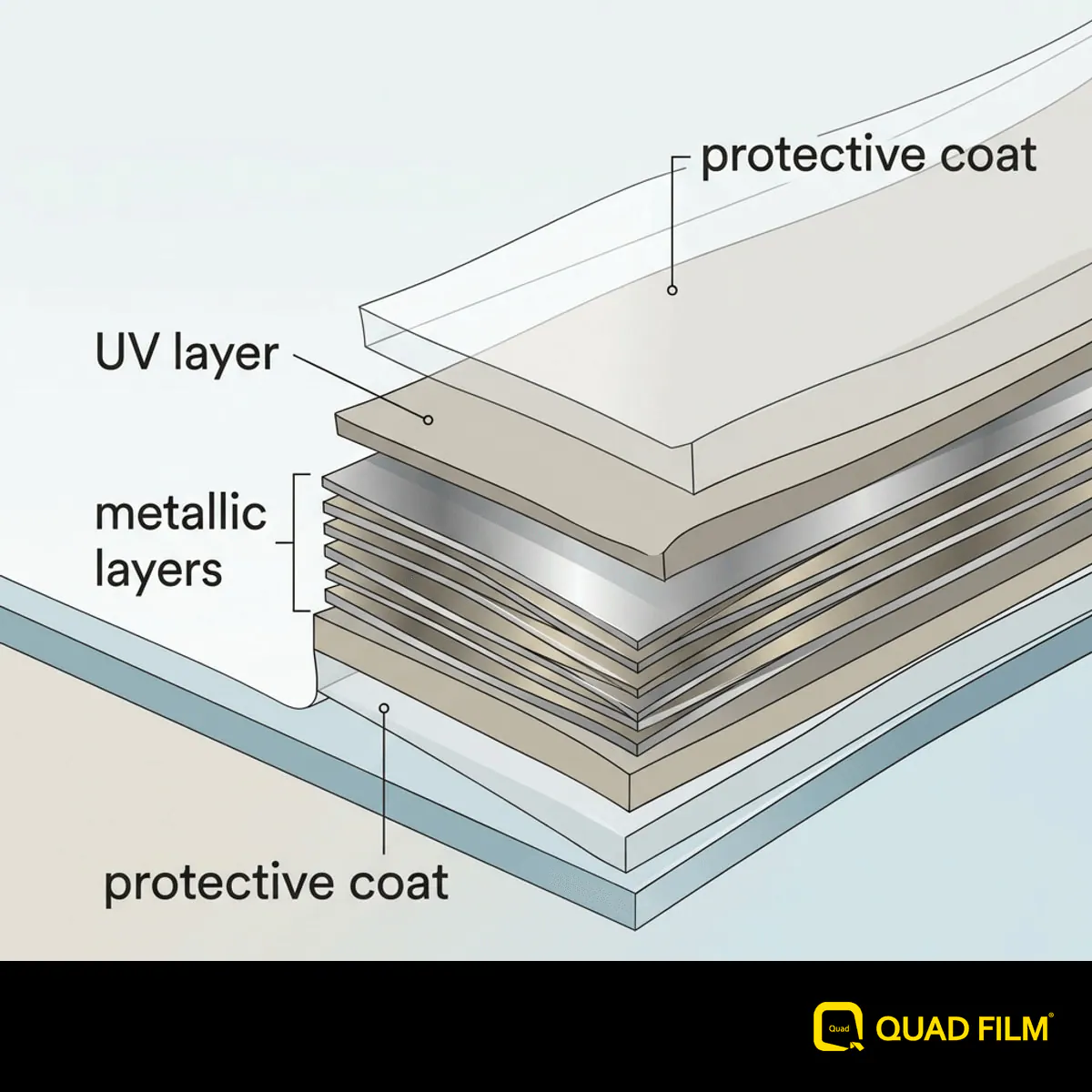 "Cross section of multi-layer sputtered window film structure."