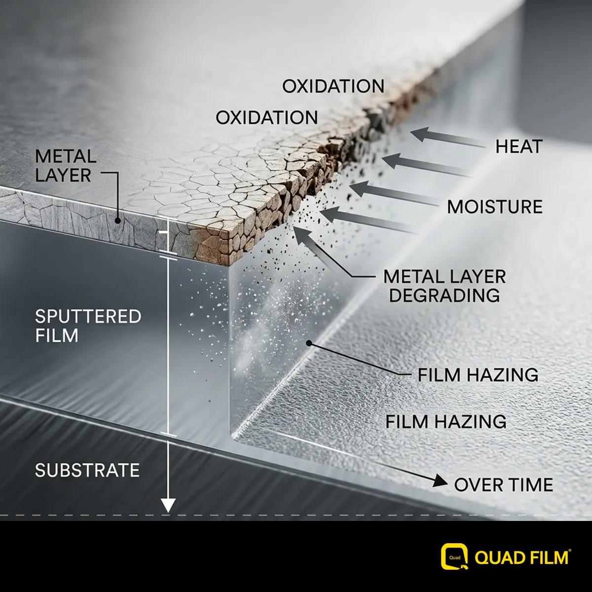 "Why a single-layer sputtered film oxidises and fades over time."