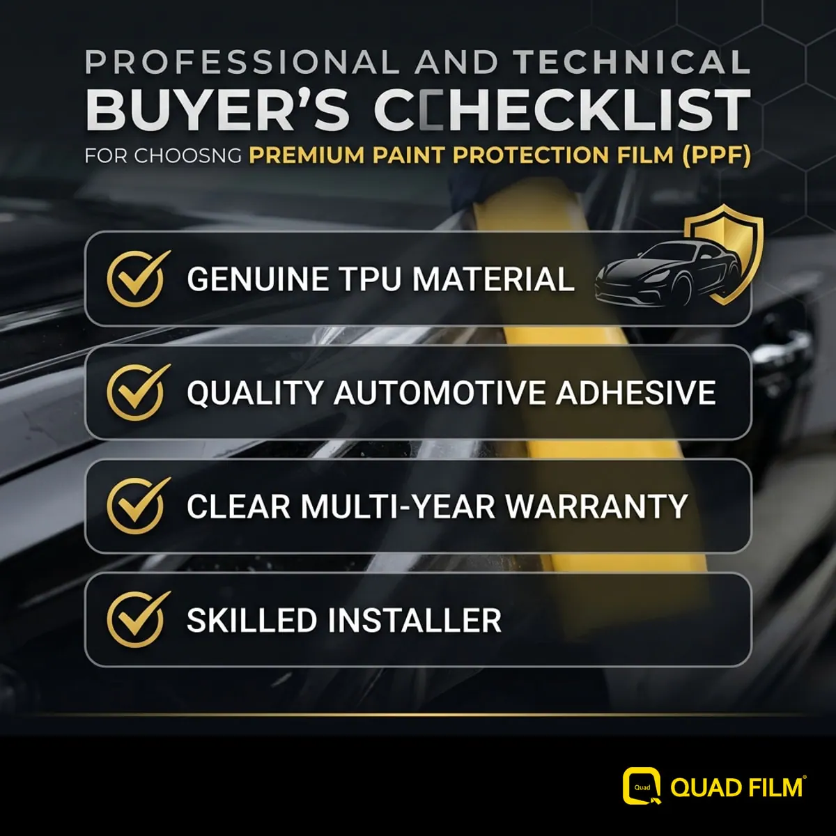 Checklist for choosing hydrolysis resistant PPF in Malaysia covering material, adhesive, warranty and installer.