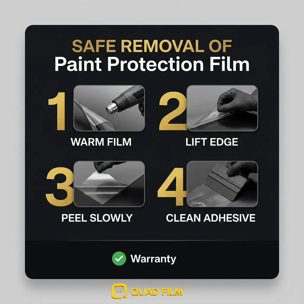 Four-step infographic showing how PPF is safely removed