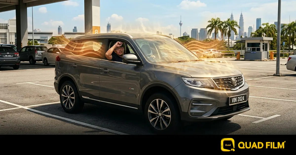 Tinted SUV parked in strong Malaysian sun with heat shimmer rising off the body