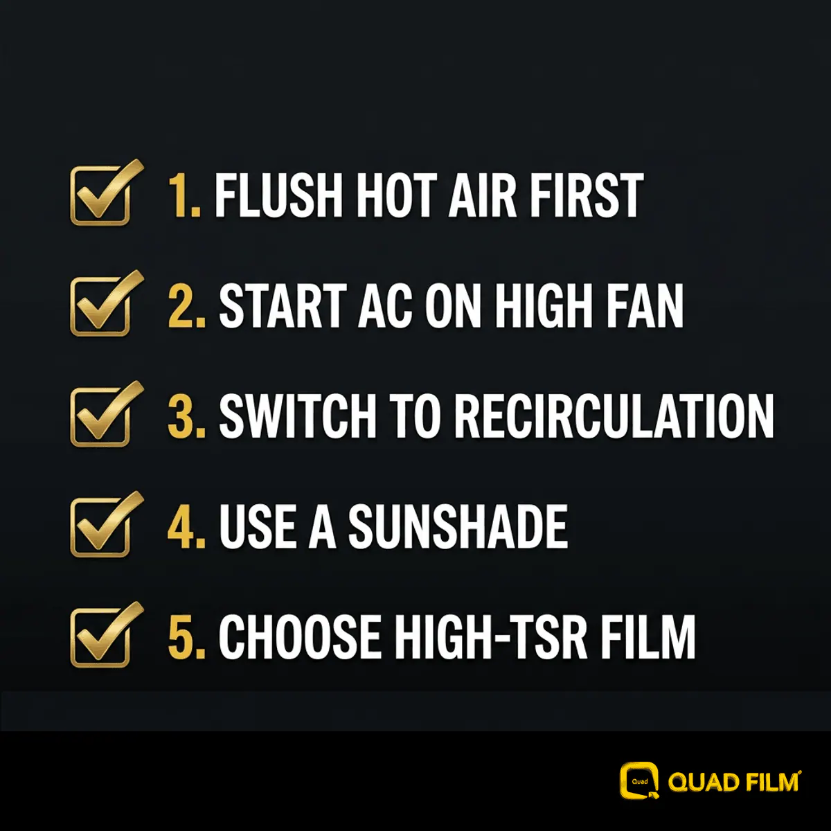 Checklist for cooling a parked car faster after sitting in the sun
