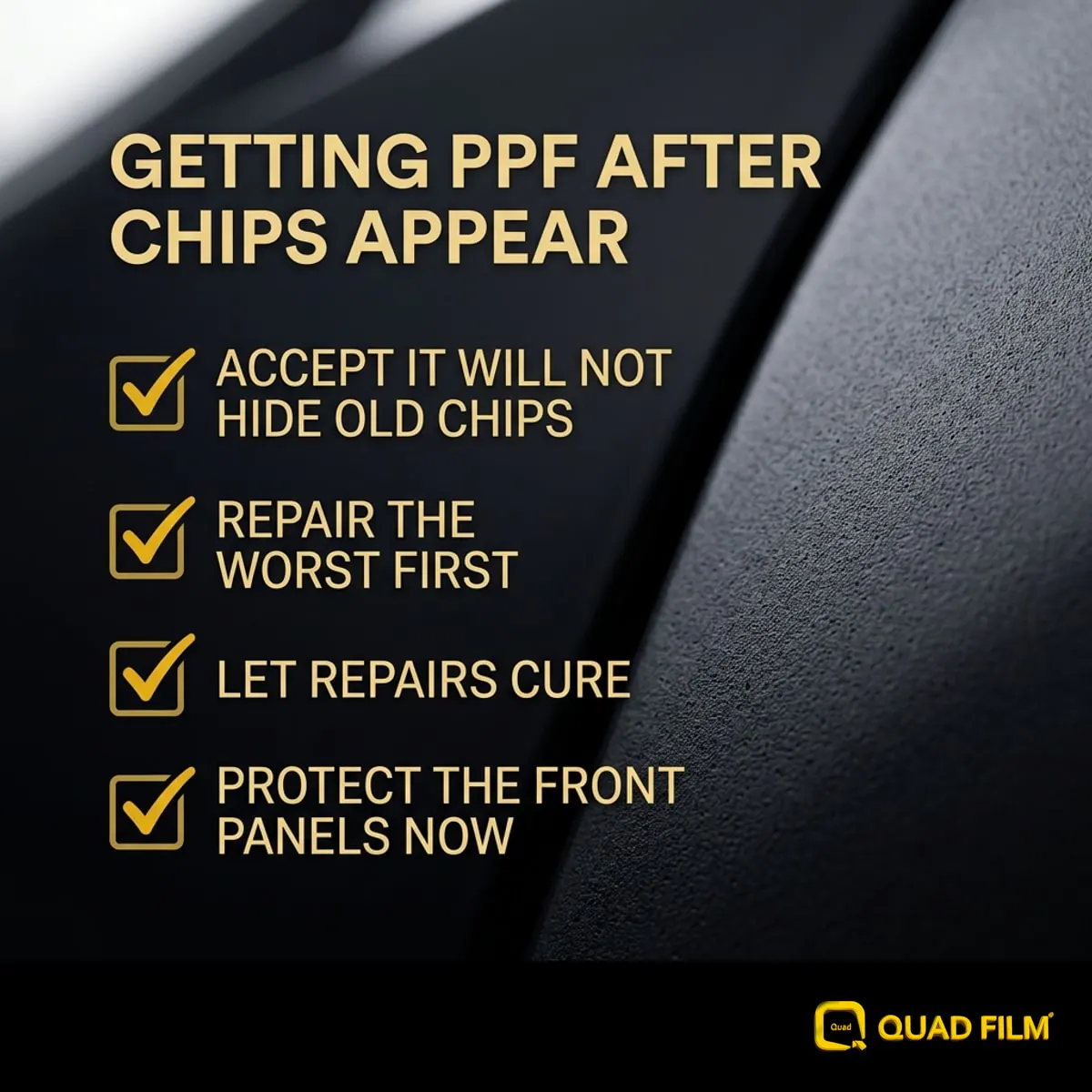 Checklist for deciding on PPF after stone chips have appeared