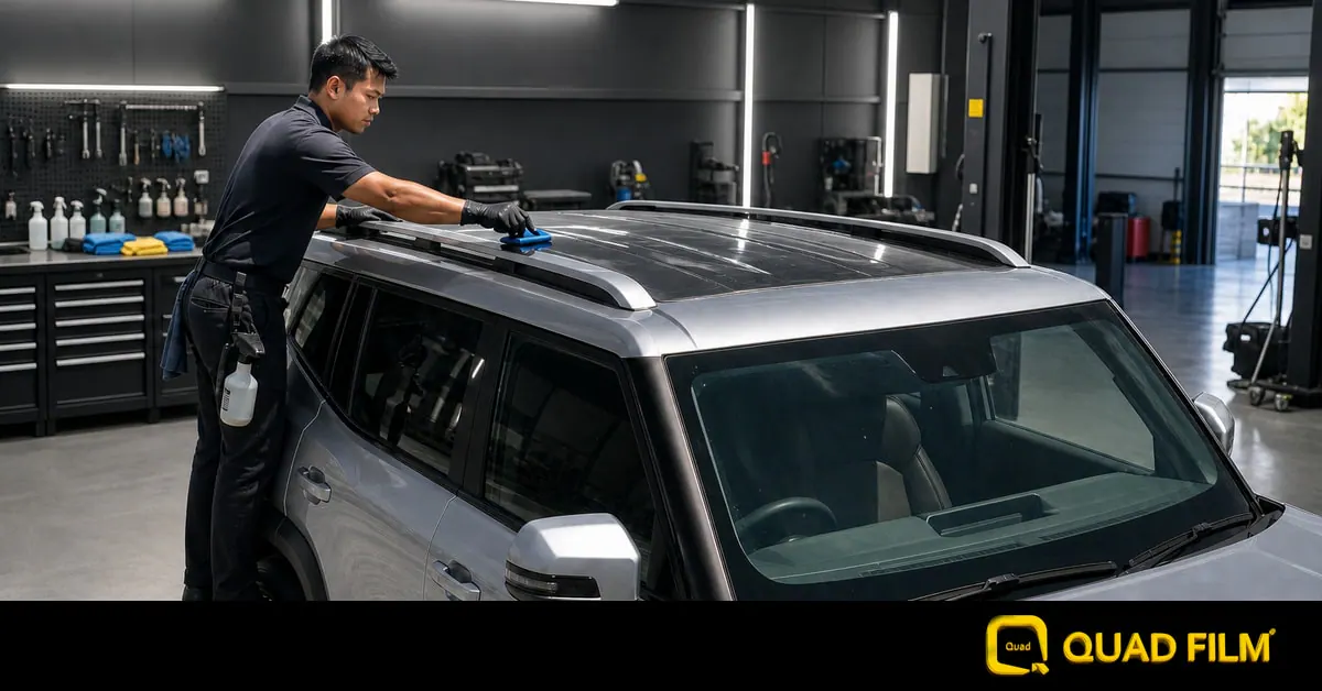 Jetour T1 window tint in Malaysia guide, showing a new boxy SUV under harsh midday sun at a rooftop carpark