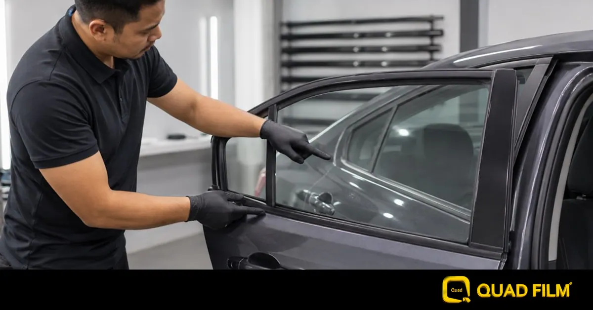 Installer checking access below the window before fitting tint.