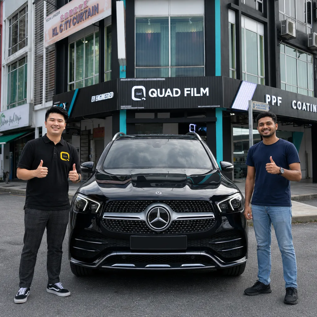 Pasukan Quad Film bersama pemilik Mercedes-Benz GLE selepas pemasangan PPF