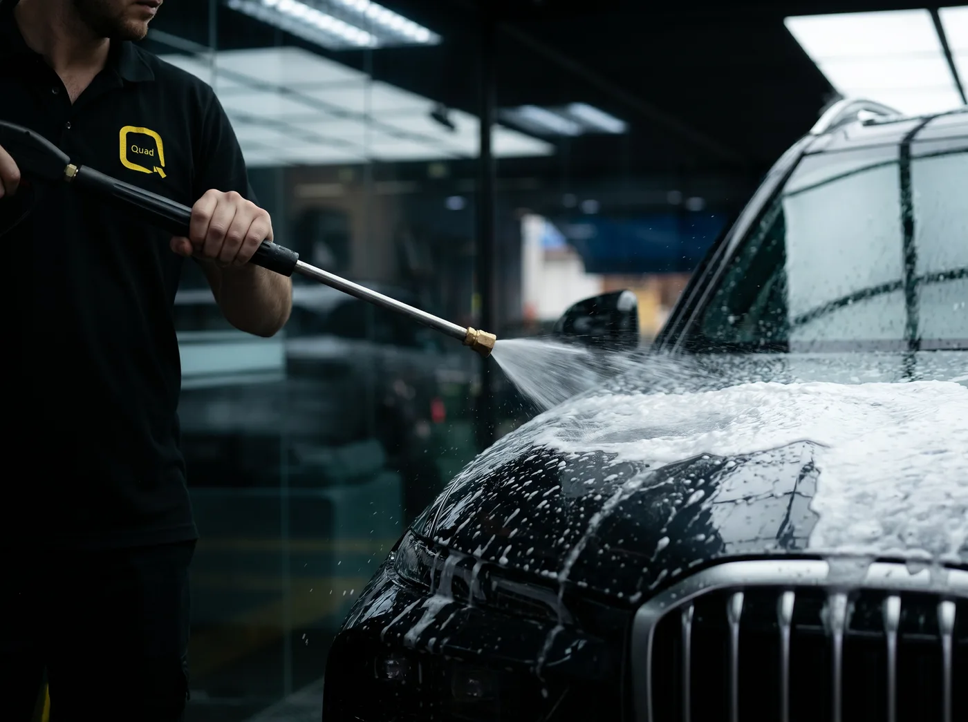 Cucian mendalam dan penyediaan permukaan semasa pemasangan PPF Quad Film pada BMW X7