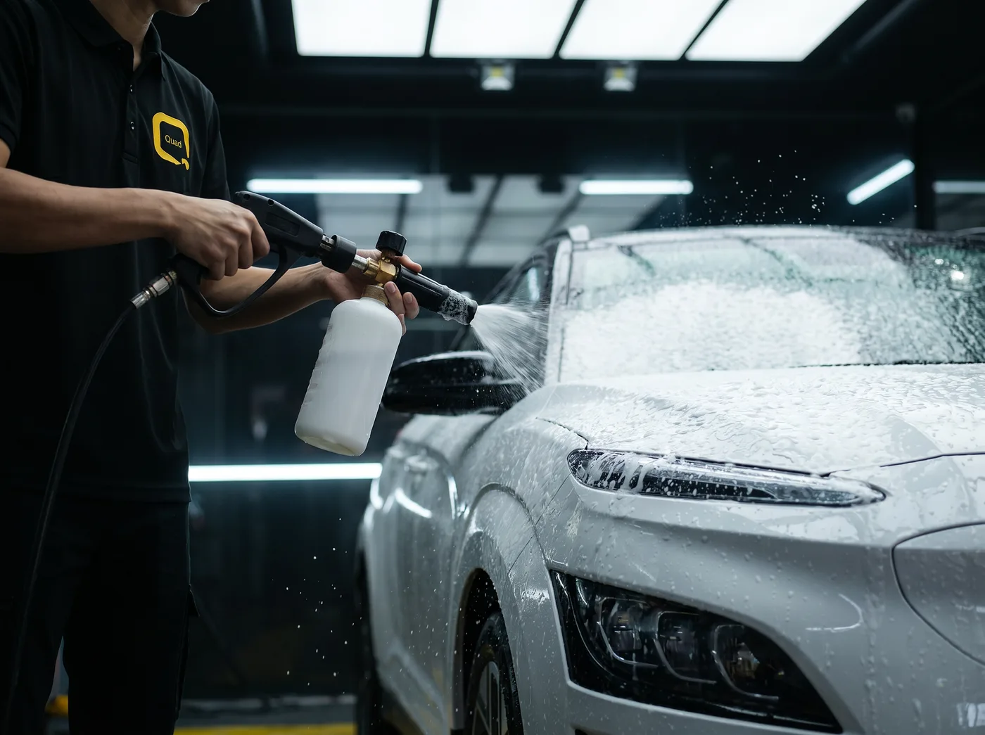 Cucian mendalam dan penyediaan permukaan — pemasangan PPF Quad Film pada Hyundai Kona Electric