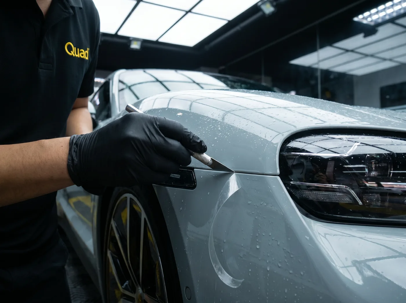 Potongan tangan mengikut bentuk tepat Taycan — pemasangan PPF Quad Film pada Porsche Taycan
