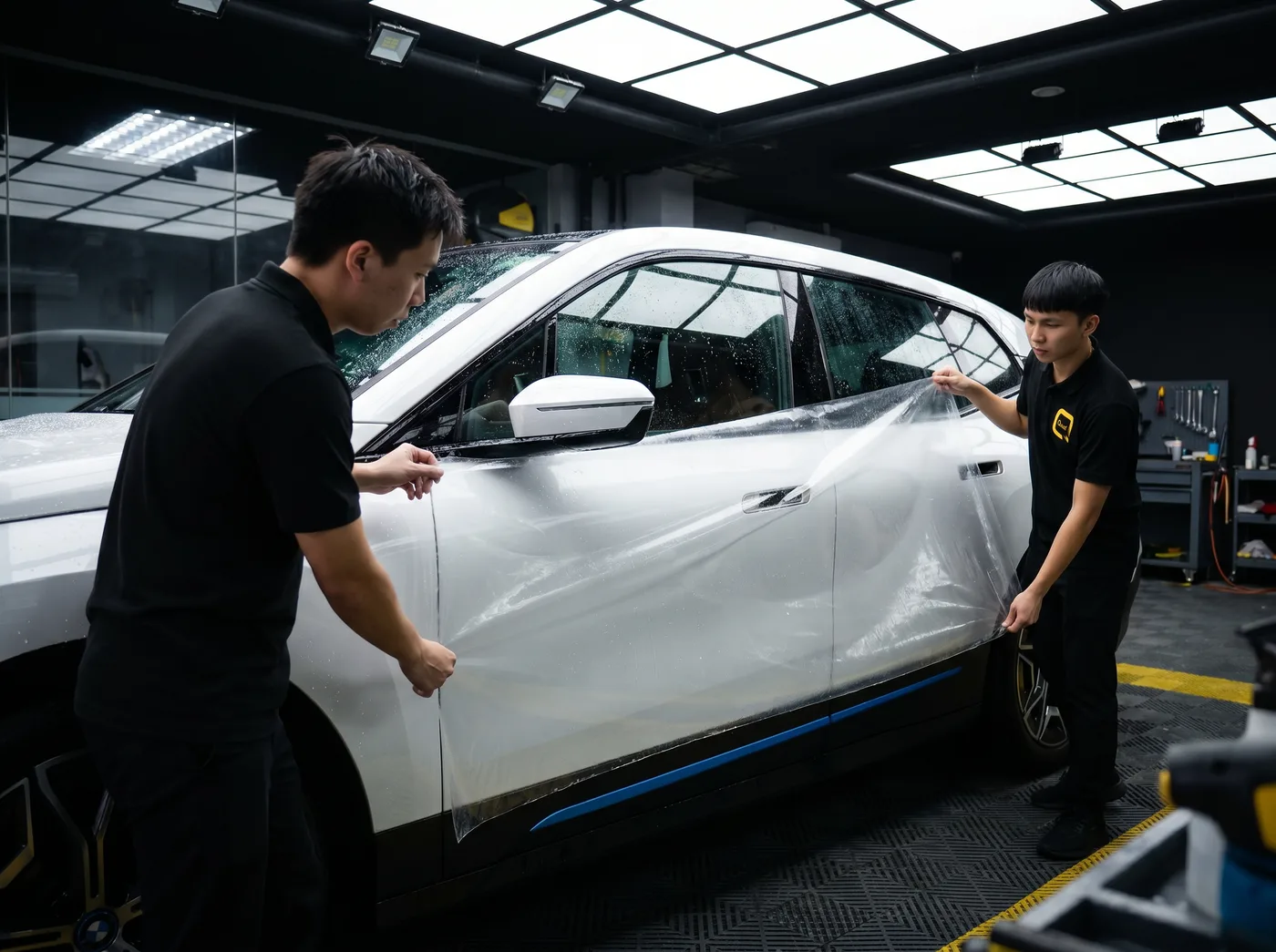 Penjajaran tepat — pemasangan PPF Quad Film pada BMW iX
