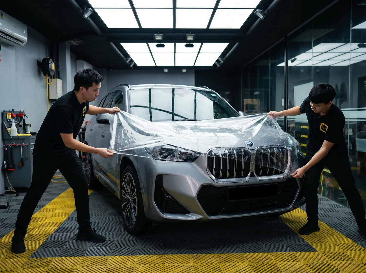 Penjajaran tepat — pemasangan PPF Quad Film pada BMW X1