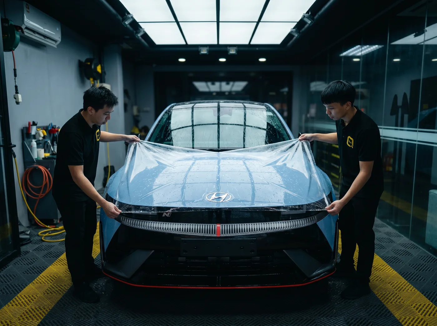 Penjajaran tepat — pemasangan PPF Quad Film pada Hyundai Ioniq 5