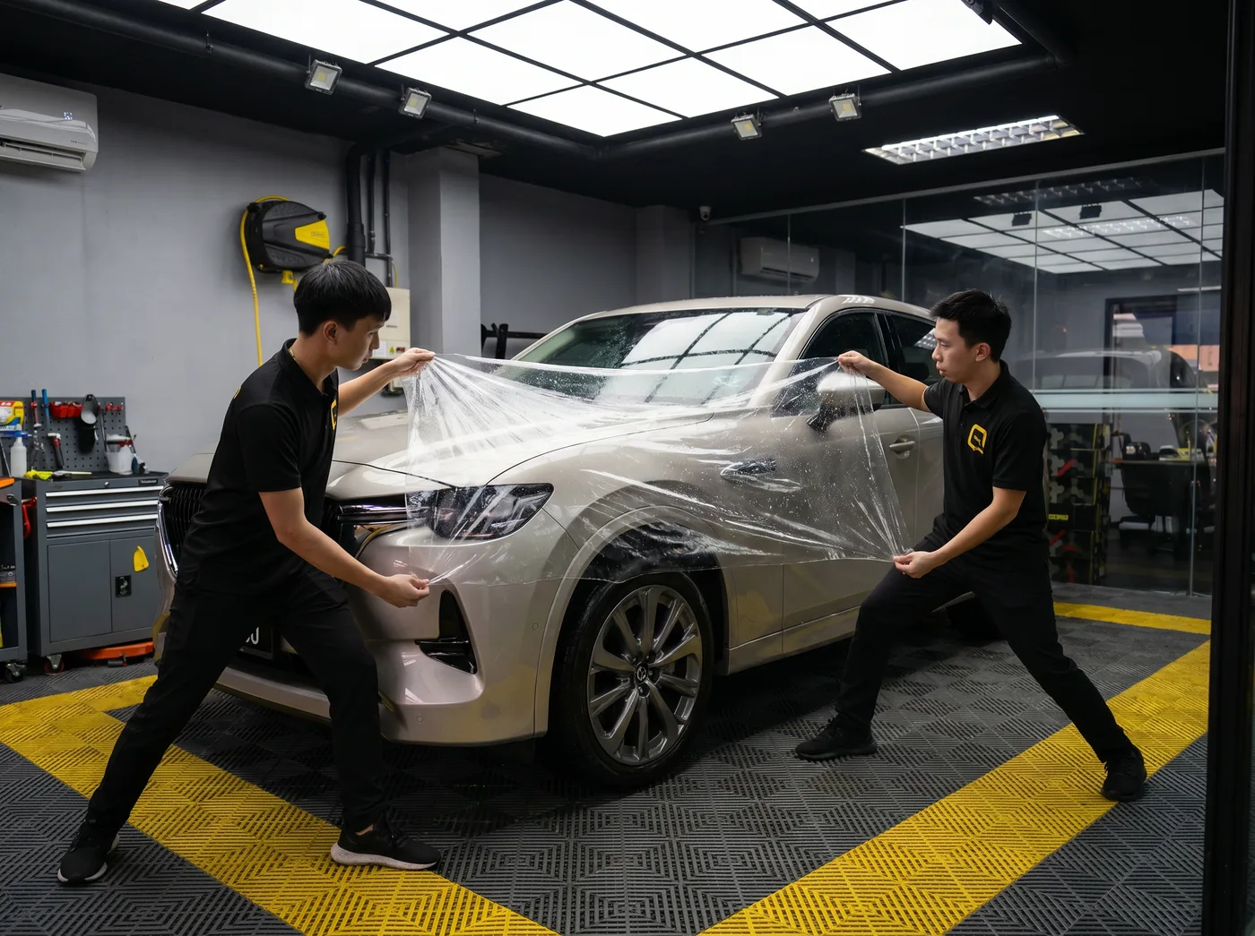 Penjajaran tepat — pemasangan PPF Quad Film pada Mazda CX-60