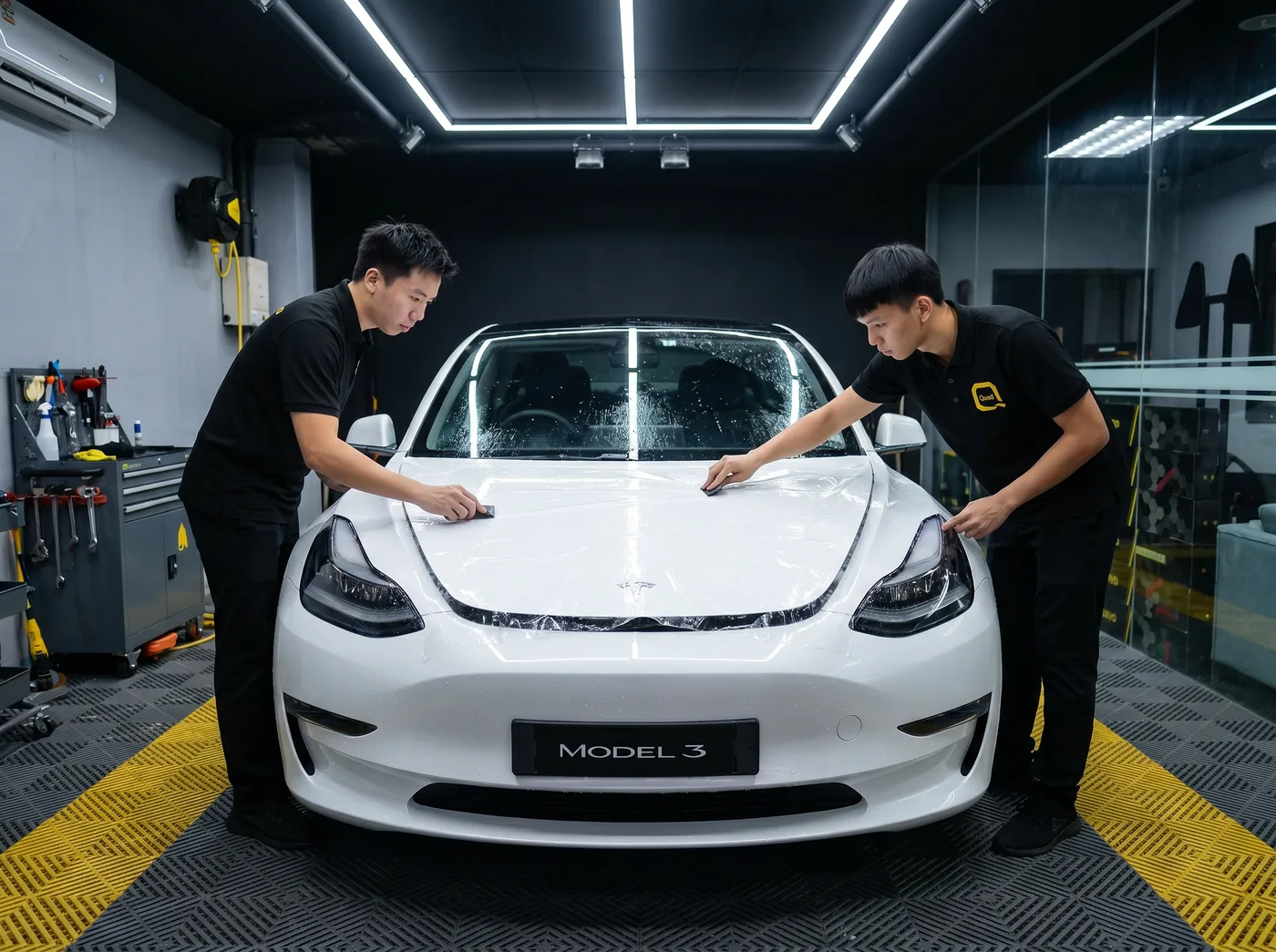 Penjajaran Tepat — pemasangan PPF Quad Film pada Tesla Model 3