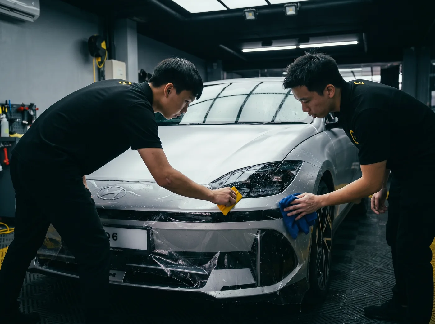 Pembuangan udara dan air — pemasangan PPF Quad Film pada Hyundai Ioniq 6