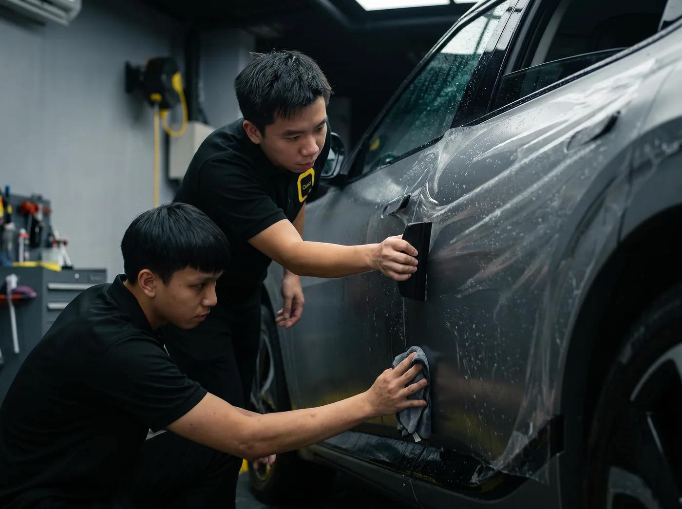 Pembuangan udara dan air — pemasangan PPF Quad Film pada Kia EV6