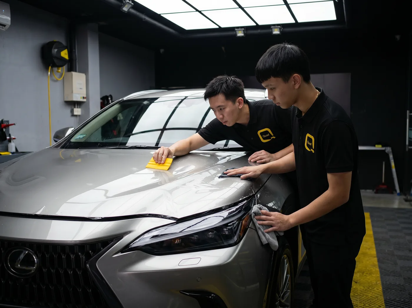 排出空气及水分：Lexus NX 的 Quad Film PPF 安装过程