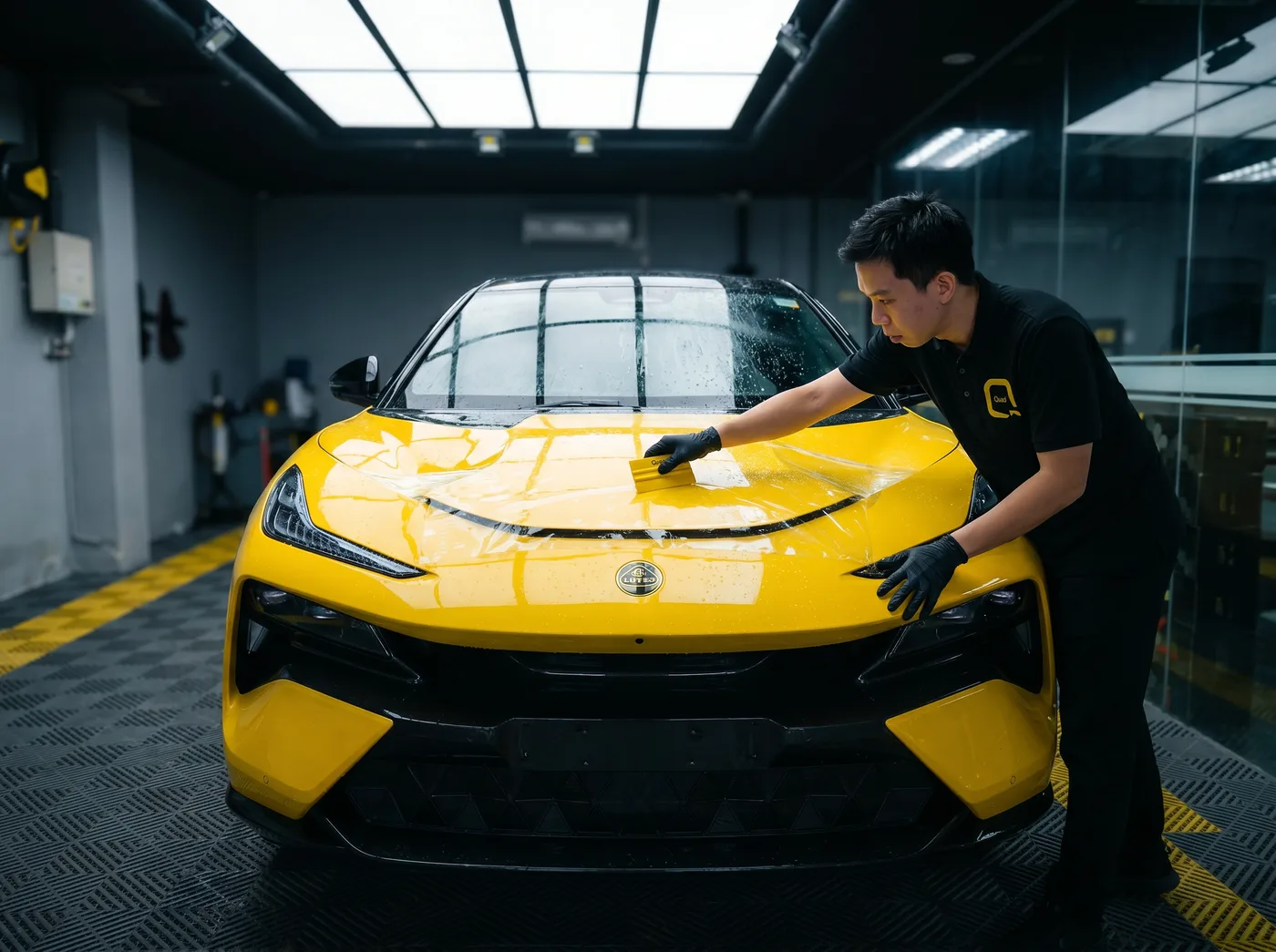 排出空气及水分：Lotus Eletre 的 Quad Film PPF 安装过程