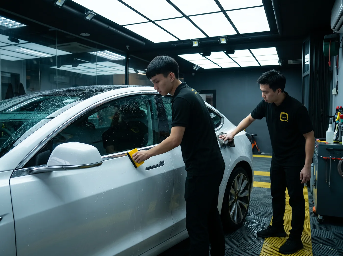 Pembuangan Udara & Air — pemasangan PPF Quad Film pada Tesla Model 3